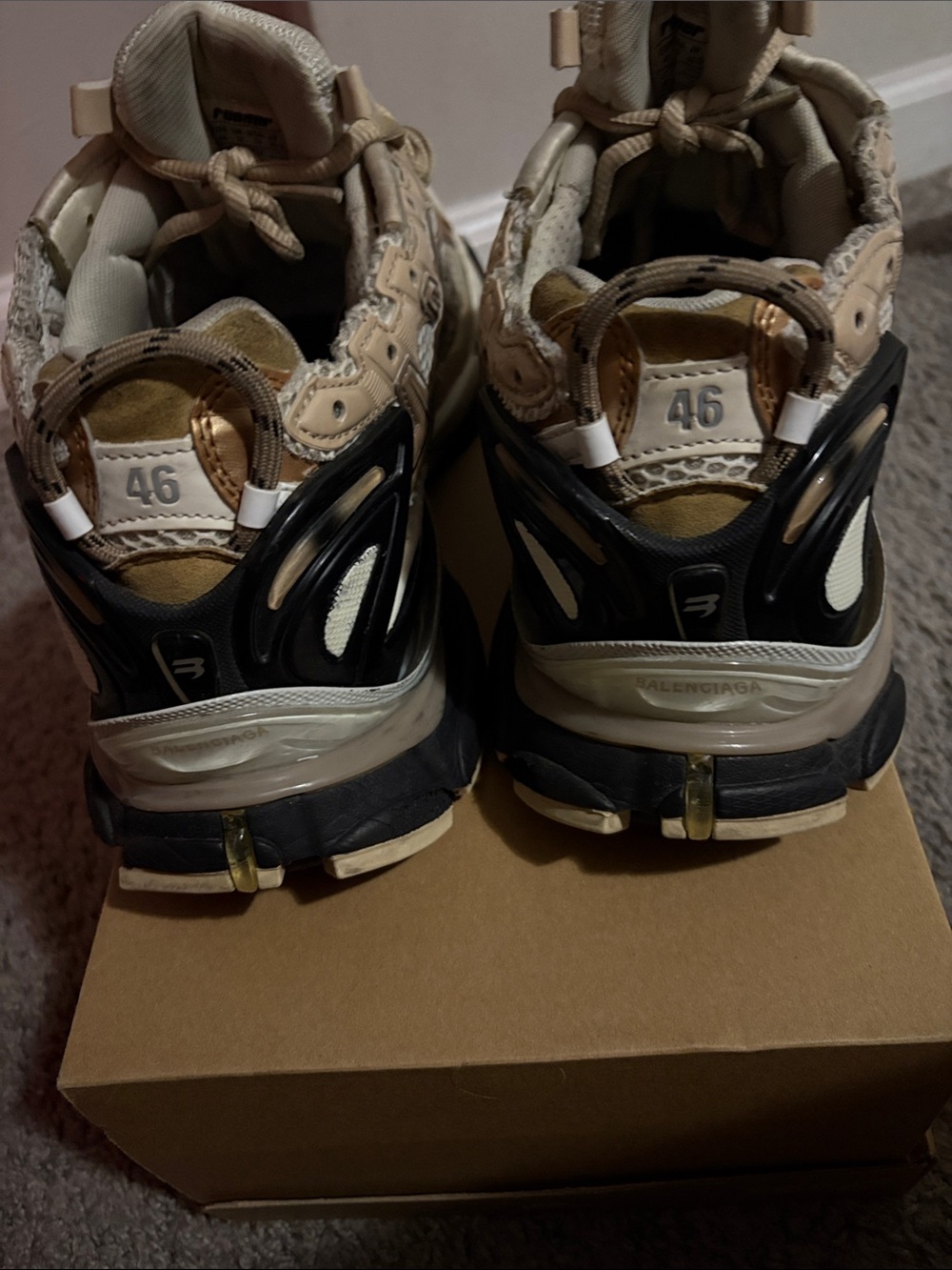 Balenciaga Cream Beige Layered Mesh Runner Sneakers - Picture 3 of 3
